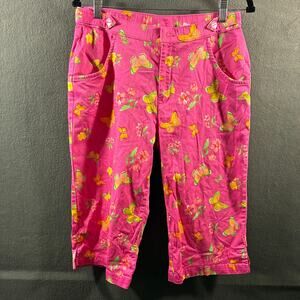 y2k capagallo women capri pants 12 pink butterfly novelty artsy fairy pockets